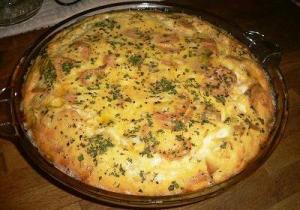 Quiche with sausage & mushroom - straight from the over.