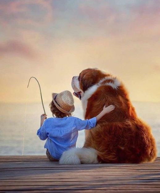 boy and dog fishing